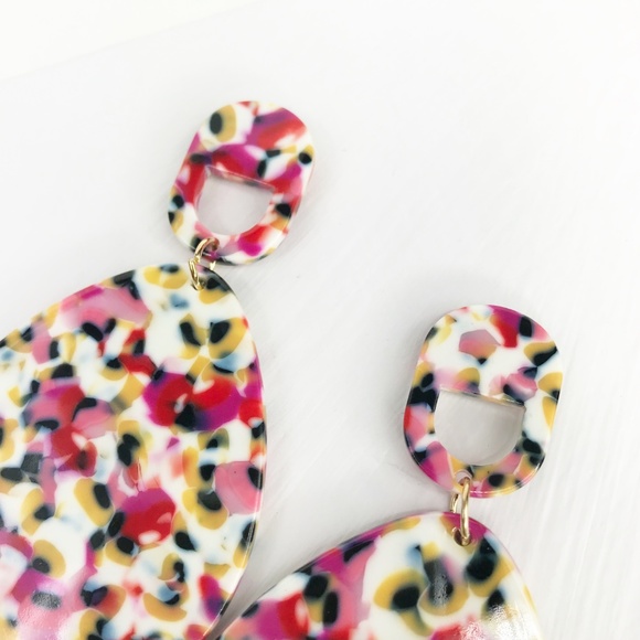 Acrylic Teardrop Earrings in Pink Leopard - Picture 2 of 8